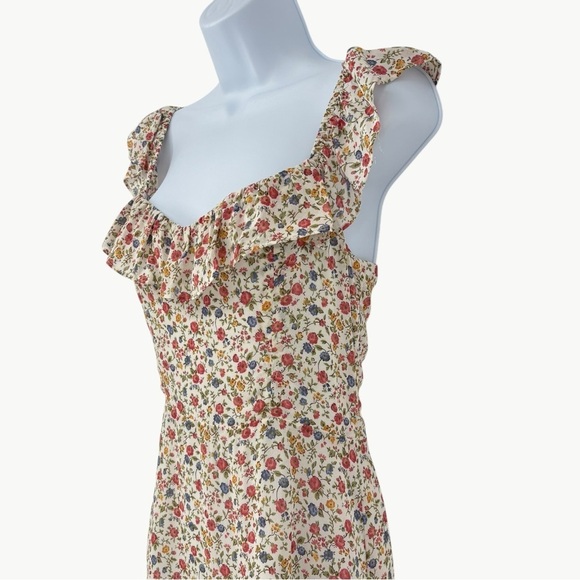 Reformation Paris Floral Ruffle Mini Dress Size 6 Cream Sweetheart A Line - Picture 3 of 14